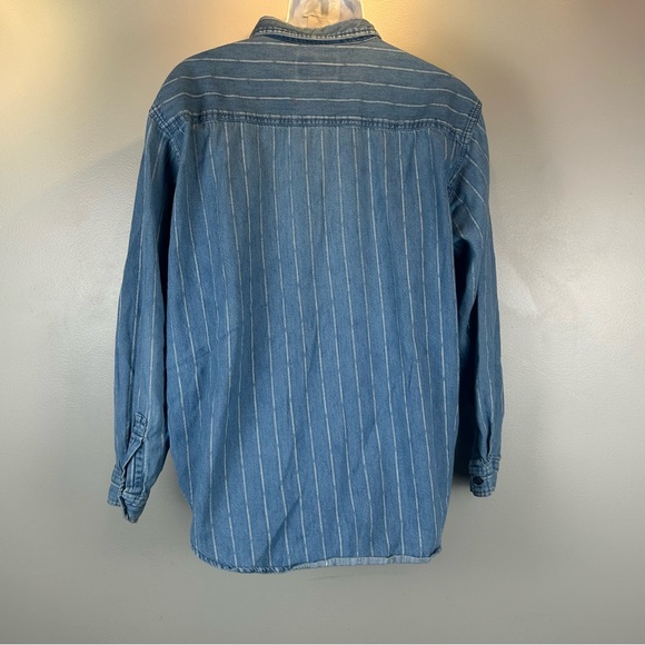 Vintage Levi’s Diamond Label Denim Shirt Mens Large Blue Striped Cotton Pockets - Picture 3 of 13